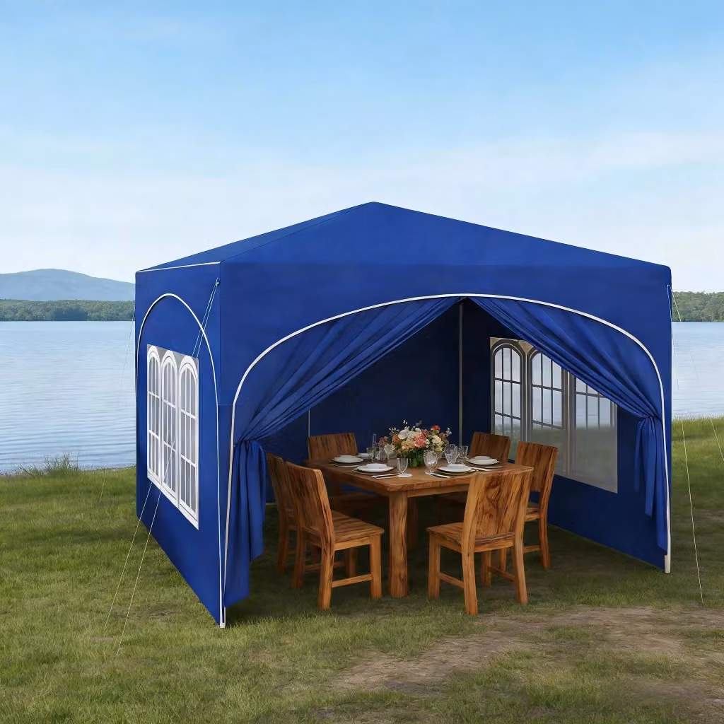 Gazebo da giardino WISHDOR blu con pareti laterali e borsa, struttura in metallo e plastica, L/P: 300 x 300 cm – 2