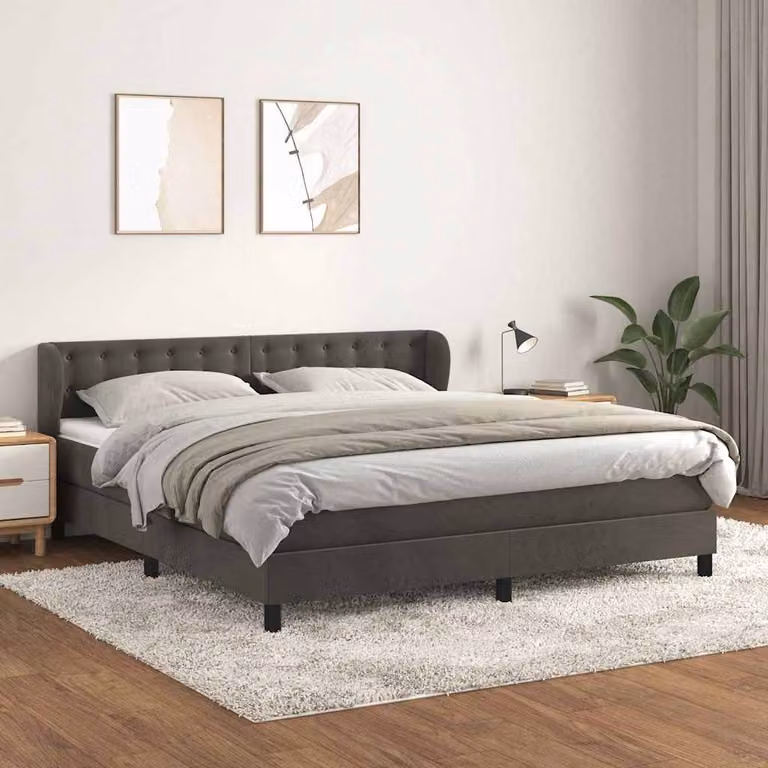 vidaXL Giroletto a Molle con Materasso Ibrido in Velluto Grigio L/P: 160 x 200 cm
