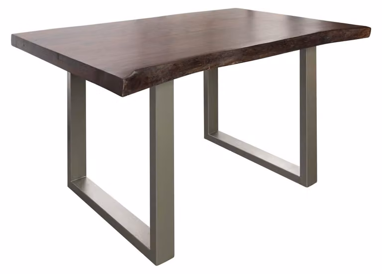 MASSIVMOEBEL24 | FREEFORM 5 Tavolo da pranzo in legno di acacia - laccato marrone /gambe in ferro - argento mat 140x90x77