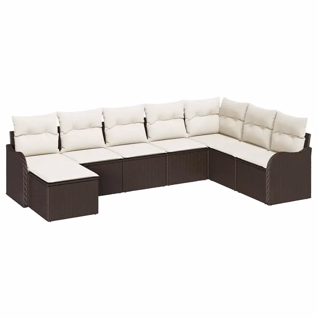 Set Divano da Giardino a L vidaXL 8 pz Marrone con Cuscini e Ottoman in Polyrattan e Metallo – 2
