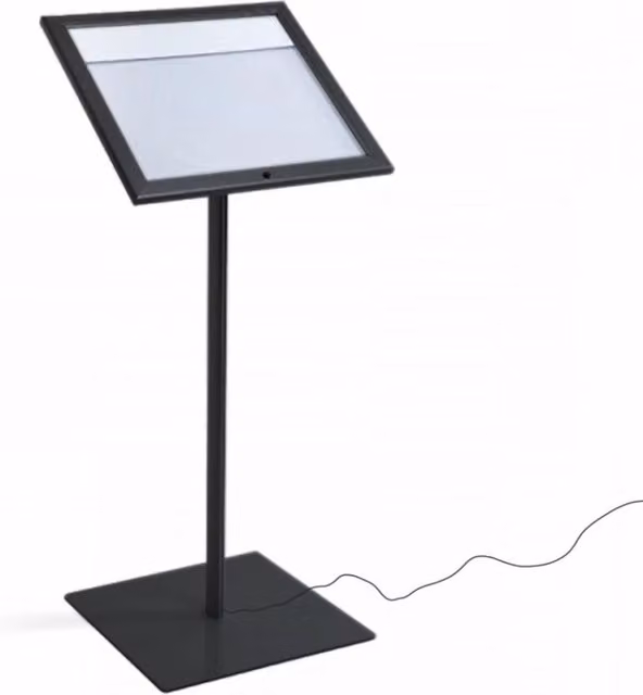 Espositore a Leggio con Piantana 50,5x47,7x2,3 cm in Alluminio con Led Porta Menù Nera