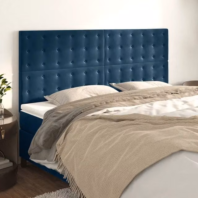 Testiera decorativa in velluto blu scuro Design Mania L: 200 cm, P: 5 cm, H: 118/128 cm – 1