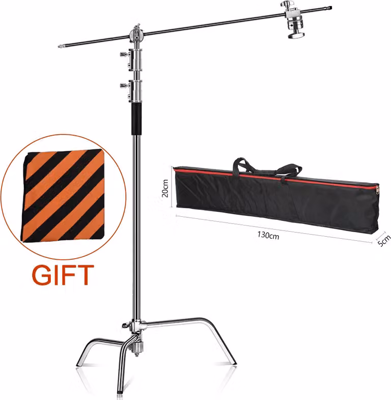 Supporto per luci in acciaio inossidabile, design pieghevole, altezza regolabile, 2,6 metri, con custodia