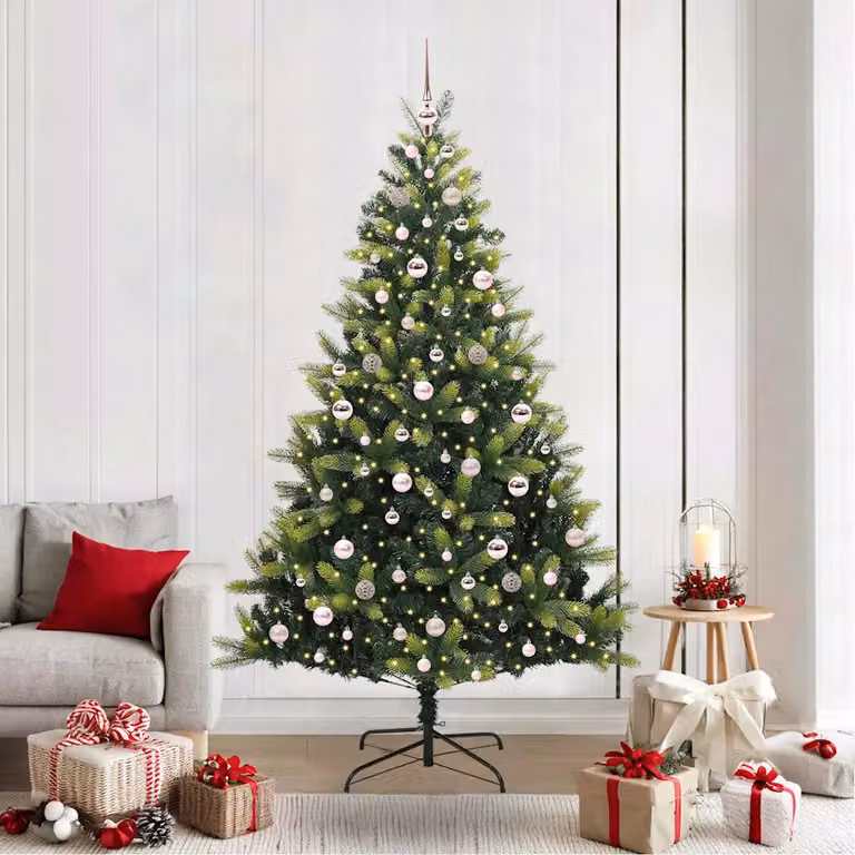 Albero di Natale Artificiale a Cerniera vidaXL Verde con 300 LED Bianco Caldo in PVC