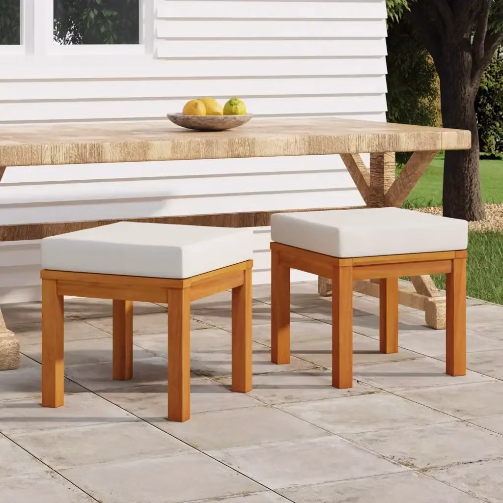 Set di 2 Sgabelli da Giardino e Terrazzo in Legno di Acacia con Cuscini Beige L/P/H: 40 x 40 x 42 cm CFW6324262 – 2