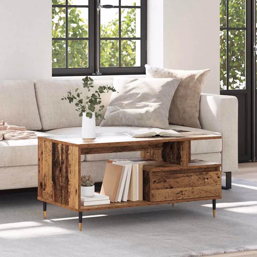 vidaXL Tavolino da salotto moderno rettangolare in legno e metallo marrone L: 90 cm, P: 49 cm, H: 45 cm
