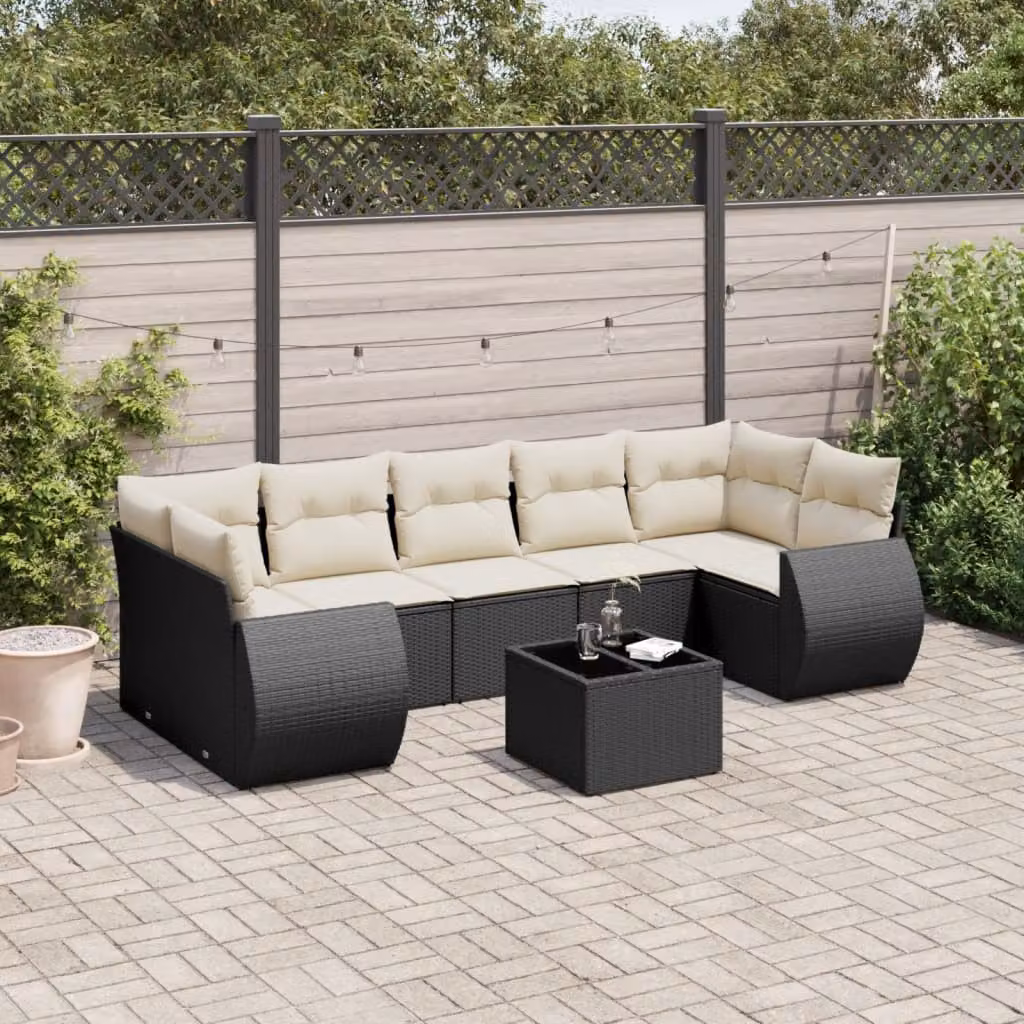 Set di Divani da Giardino vidaXL a Forma di L in Polyrattan Nero con Cuscini e Tavolino da Caffè – 1