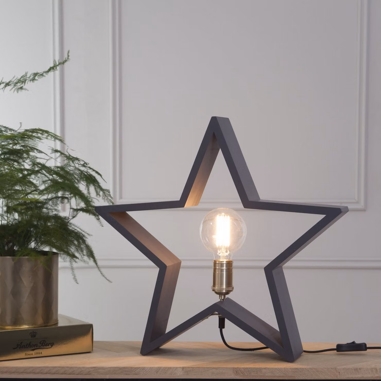 Stella di legno - Stella dell'Avvento - Lampada da tavolo - a sospensione o in piedi - D: 50 cm - Attacco E27 - Grigio scuro