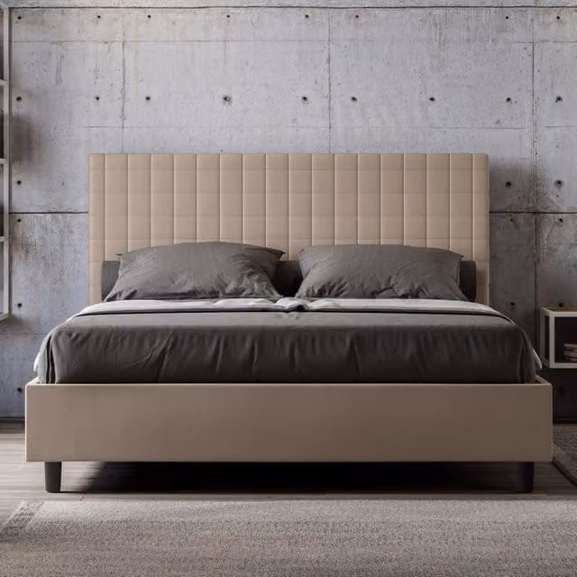 Letto matrimoniale alla francese Sunny Ityhome imbottito in similpelle beige L/P/H: 150 x 200 cm