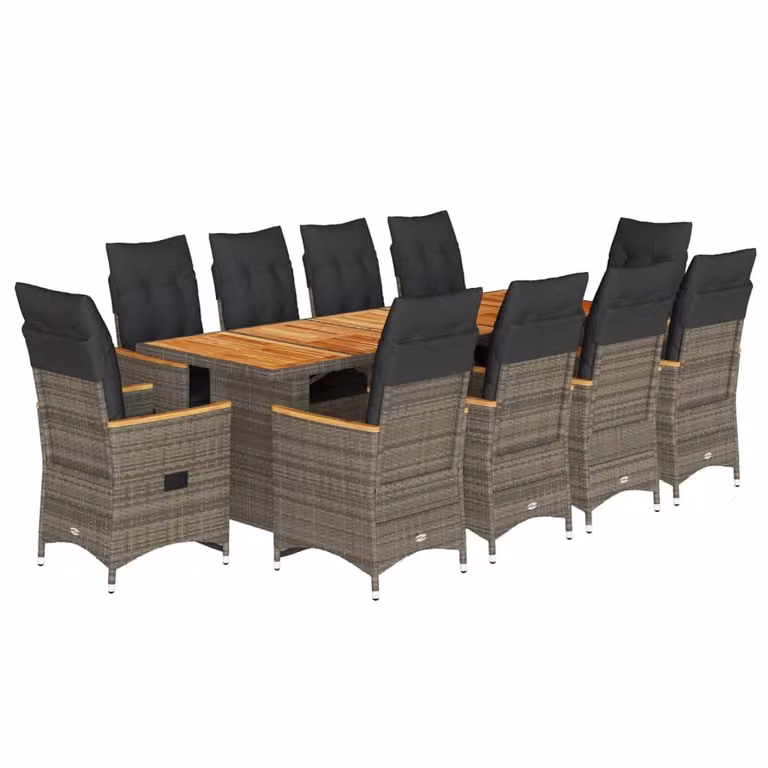 Set Bistrò da Giardino 11 pz con Cuscini in Polyrattan Grigio