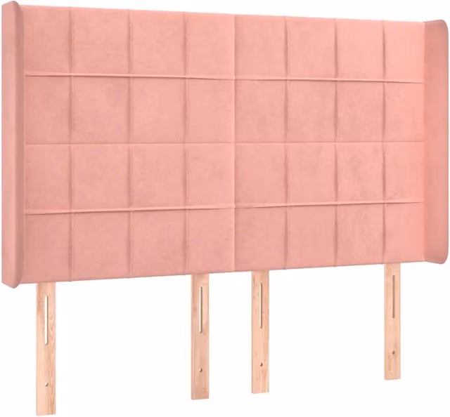 Testiera con design ad orecchio in velluto rosa, L: 147 cm, P: 16 cm, H: 118/128 cm