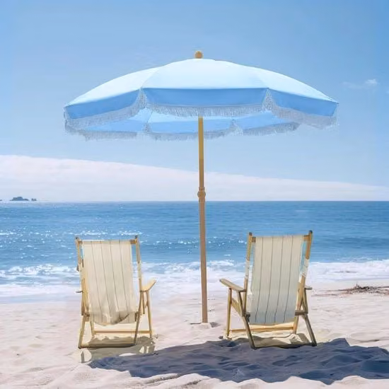 Parasole per giardino con ancore in sabbia 2 m con frangia ombrello con tasca portatile - terrazza parasole con stantuffo per giardino, piscina e giardino posteriore