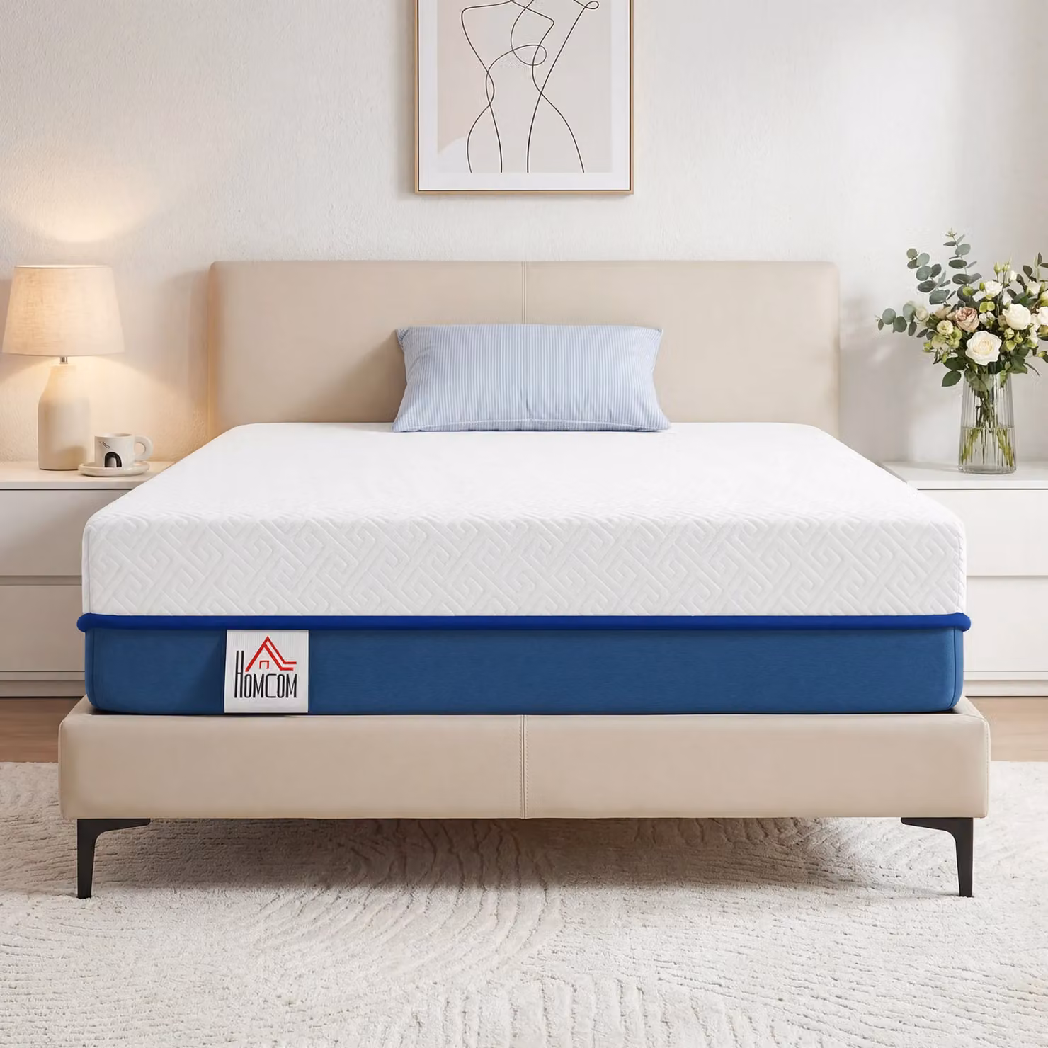 Materasso monopersone HOMCOM con Memory Foam al tè verde, durezza media e fodera sfoderabile lavabile, bianco, L 90 cm x P 190 cm – 2