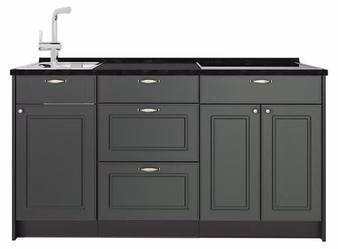 Cucine componibili piccole Vicco Fame-Line Verde-oro rustico 150 cm, PL Antracite, Model 65309