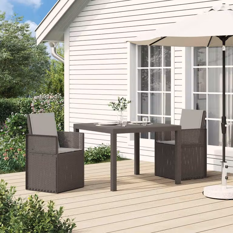 Set da pranzo per giardino e terrazza vidaXL in 3 pezzi grigio moderno in plastica e rattan