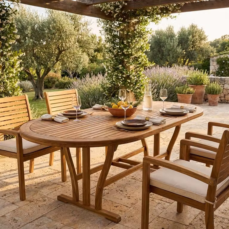 Milani Home - tavolo da giardino ovale allungabile, legno di acacia, 10 posti, marrone, piano 180/240 x 100 cm