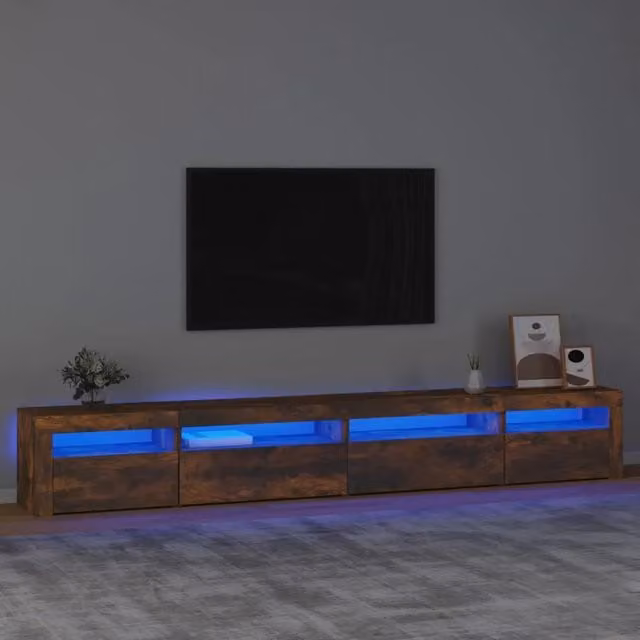 Mobile Porta TV Moderno vidaXL in Rovere Fumo con Luci LED Integrate L: 270 cm, P: 35 cm, H: 40 cm