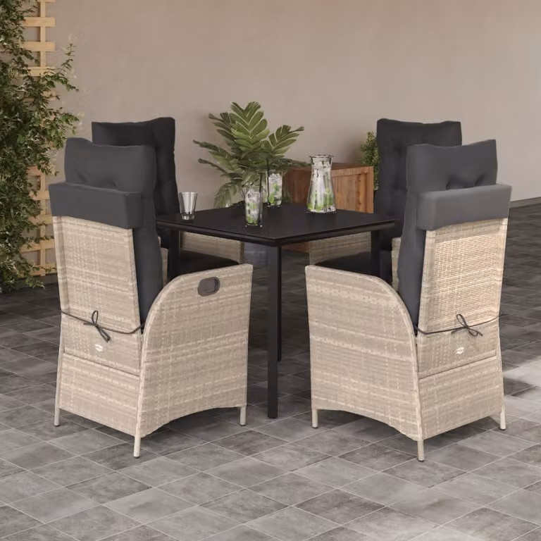Set Pranzo da Giardino vidaXL in Polyrattan con Tavolo in Vetro e 5 Sedute con Cuscini Grigio Chiaro