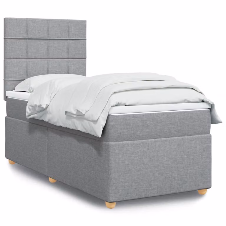 vidaXL Giroletto a Molle con Materasso Ibrido in Tessuto Grigio e Bianco L/P/H: 90 x 190 cm