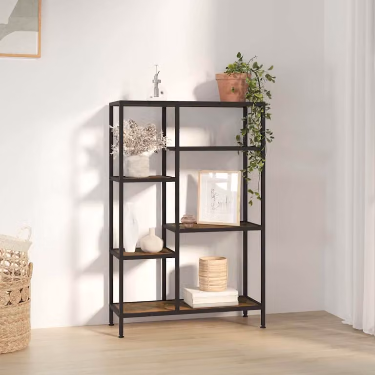 Scaffale per Libri Industrial vidaXL in Metallo e Legno MDF, Colore Nero e Marrone, L 80 cm x P 30 cm x H 120 cm