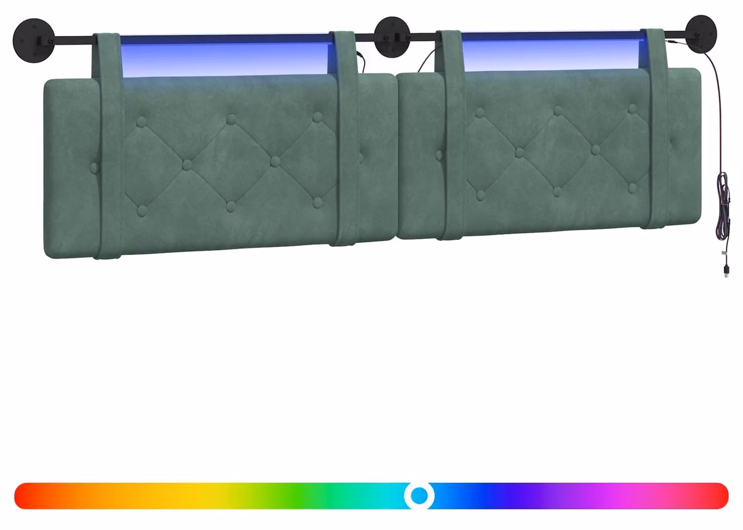 Testiera sospesa Con luce LED Verde Mare Velluto
