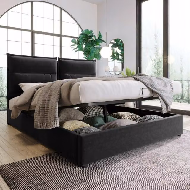 Letto singolo 140x200 - Xylo - Nero con sistema idraulico senza materasso