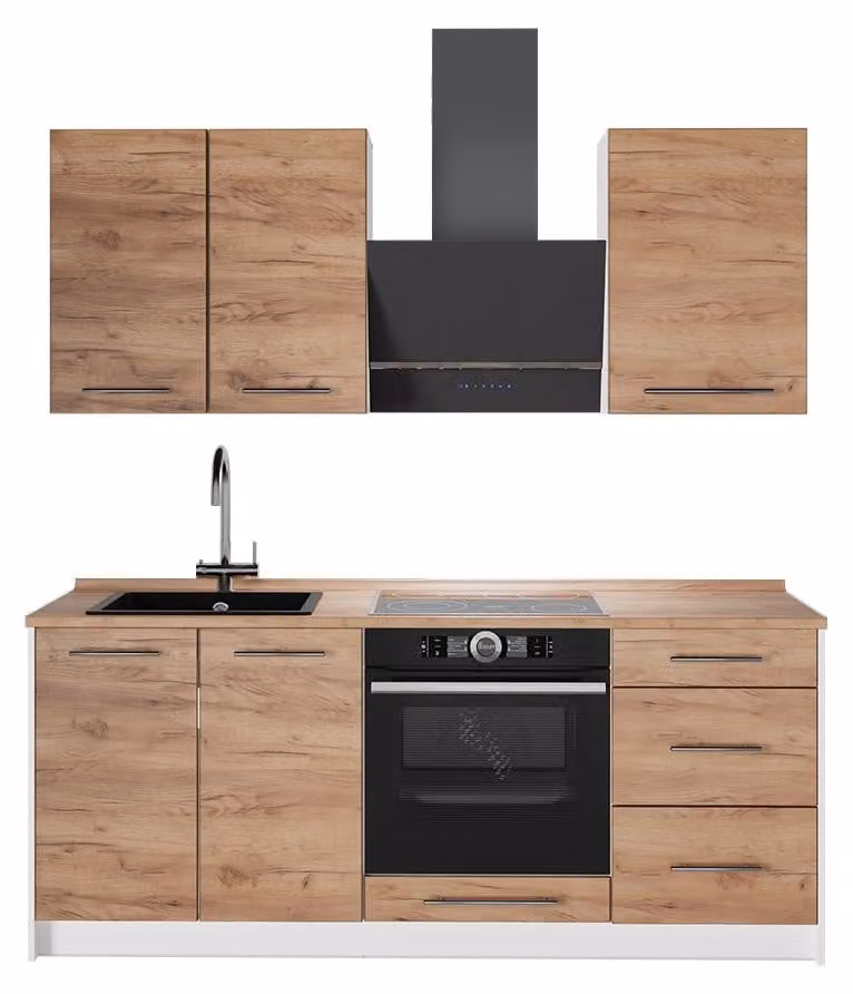 Cucina monoblocco Vicco Fame-Line Rovere dorato/Bianco 190 cm, PL Rovere, Model 62975
