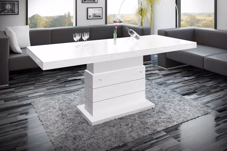 Tavolino di design H-333, regolabile in altezza e allungabile, tavolo da pranzo