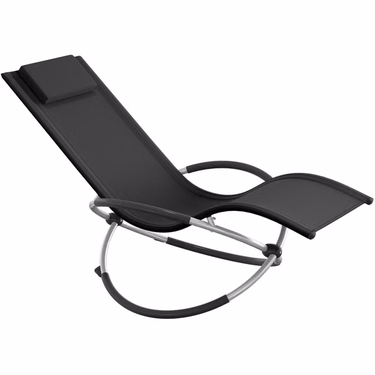 Lettino da giardino Paulina TecTake ergonomico e pieghevole in textilene nero con poggiatesta regolabile e struttura in acciaio verniciato, portata massima 150 kg