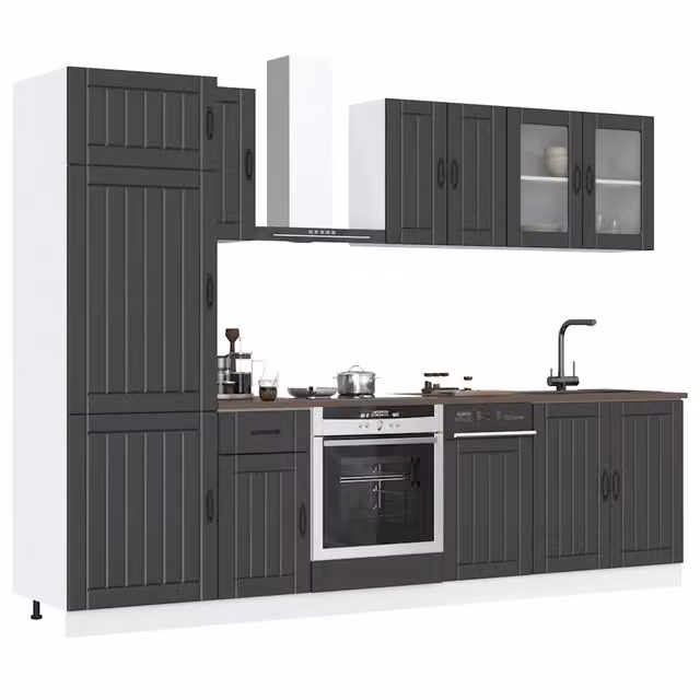 Set di mobili da cucina moderno vidaXL composto da 8 pezzi in legno e vetro con ante in vetro, colore nero