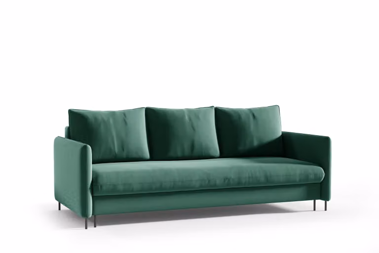 Divano letto JULIE Divano letto con funzione letto e contenitore Verde velluto