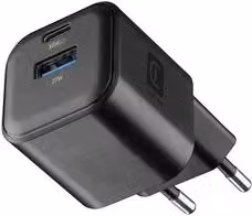 Caricabatterie Cellularline Multipower GaN 30W con porte USB Type-A e USB Type-C, Nero