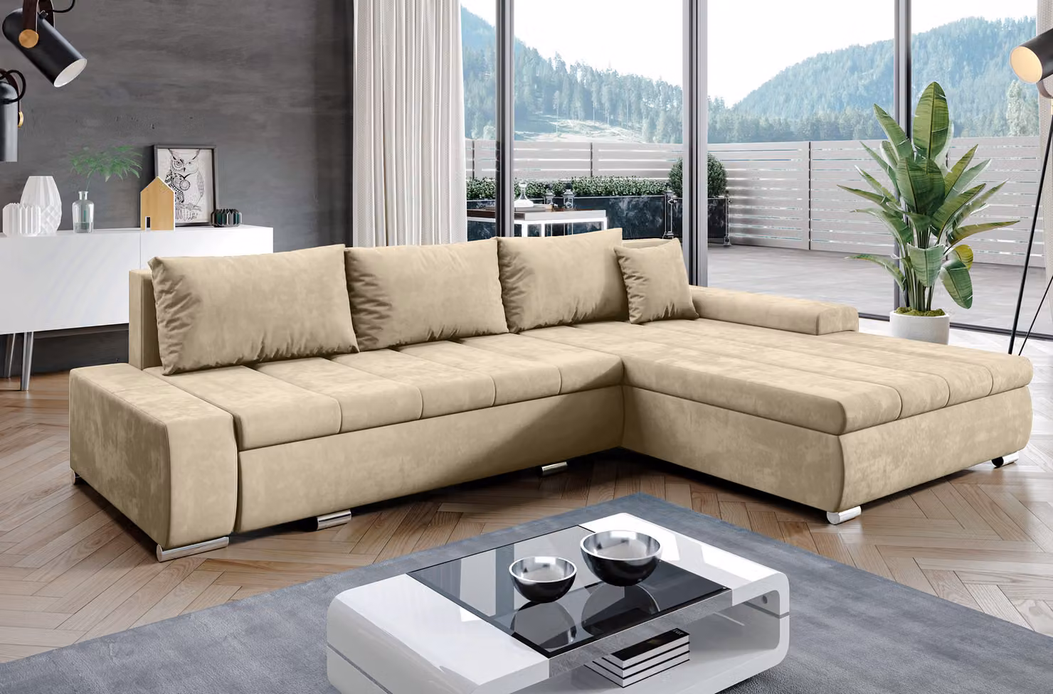 AX LIVING Divano angolare con funzione letto Tunceli Beige - larghezza 297 cm Moderno