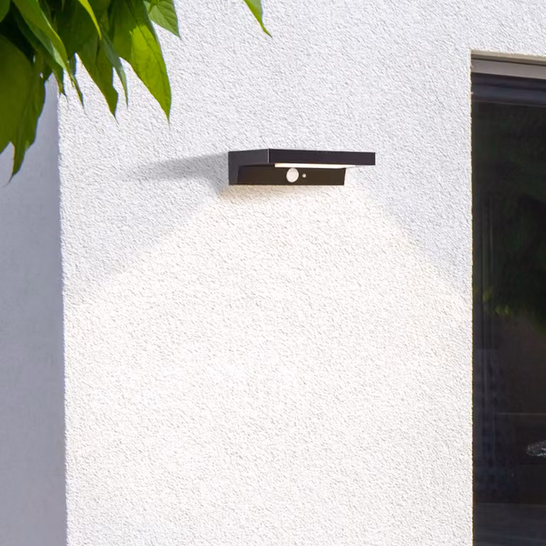BRILLANTE applique solare nera per esterni BARKER | incl. rilevatore di movimento | 3W 430lm 4000K | plastica