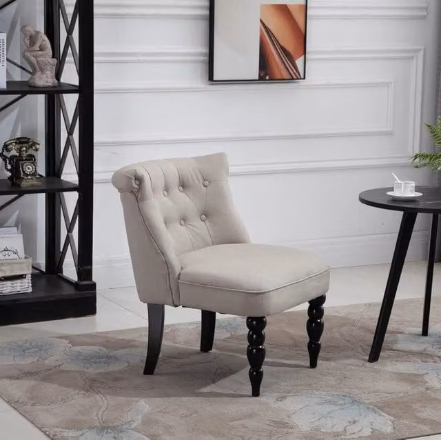 Poltrona Relax Vintage 67x67x78 cm con Rivestimento in Lino Beige e Struttura in Legno di GOMMA