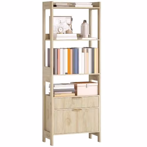 HOMCOM Libreria alta con scaffale 60x30x160cm Legno naturale