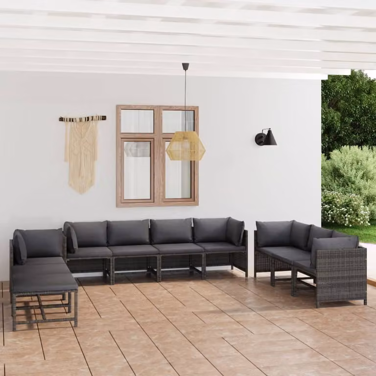 Maison Exclusive - Set da giardino da 10 pezzi con cuscini in polyrattan grigio