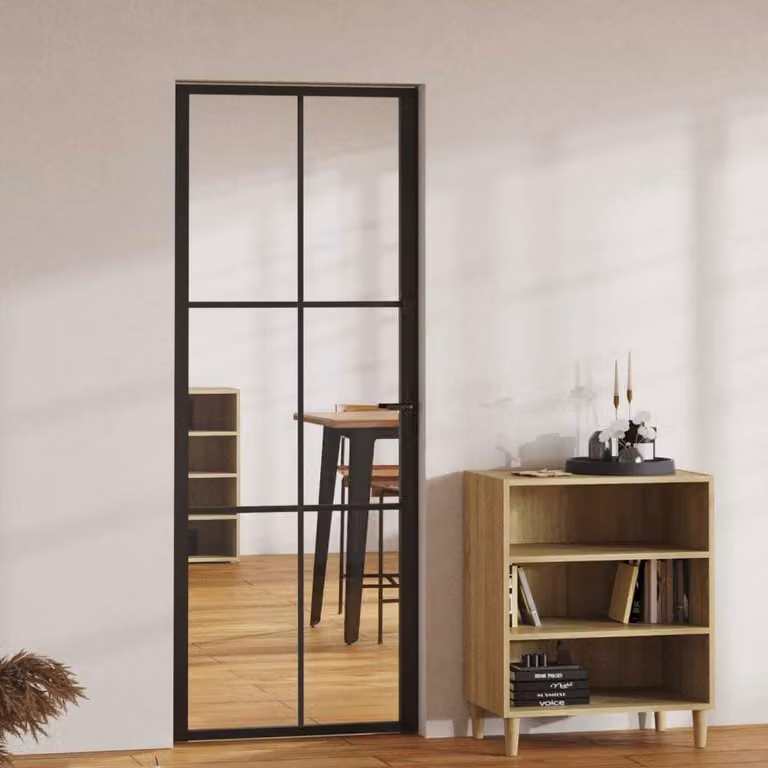 Porta interna The Living Store ESG in vetro e alluminio 76x201,5 cm nero