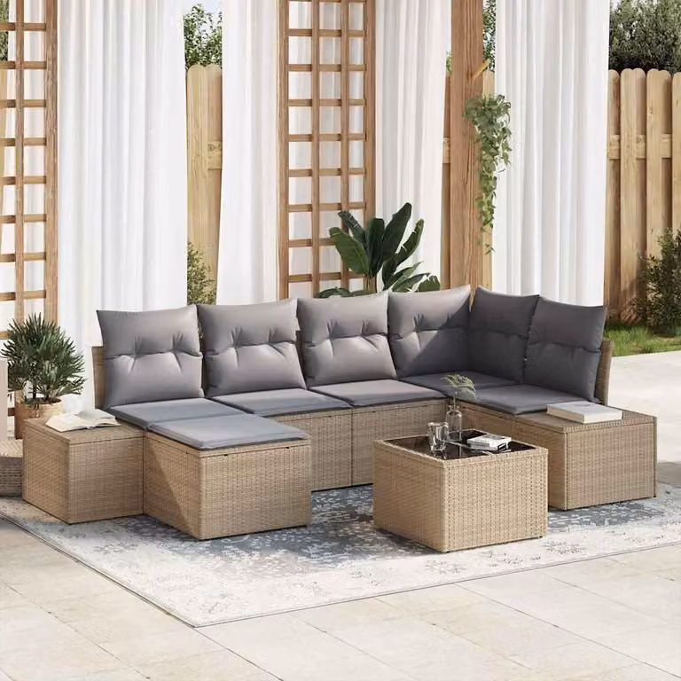 Maison Exclusive - Set da giardino composto da 7 pezzi. Divano e poltrone in rattan sintetico, color beige e grigio