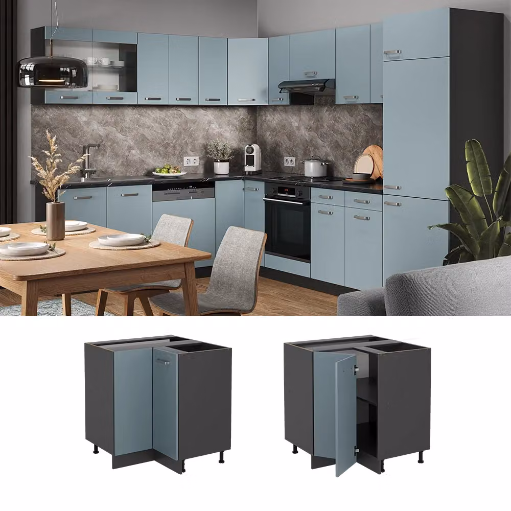 Mobile ad angolo per cucina Vicco R-Line Grigio-blu e Antracite con ante a soffietto e ripiani interni L: 75,6 cm, H: 81,6 cm, P: 46,0 cm – 2