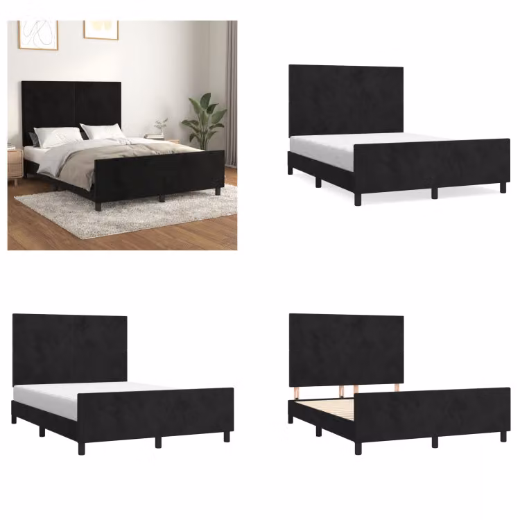 vidaXL Letto con testiera nero 140x190 cm in velluto - Letto con testiera - Letti con testiera - Letto con testiera - Letto con testiera