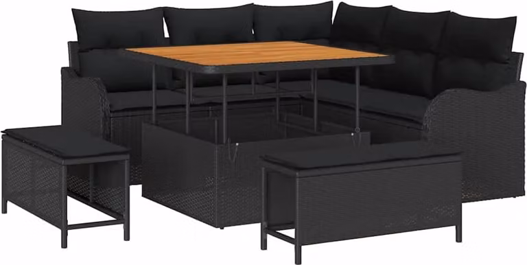 Set Divano da Giardino con cuscino 8 pcs Nero polyrattan
