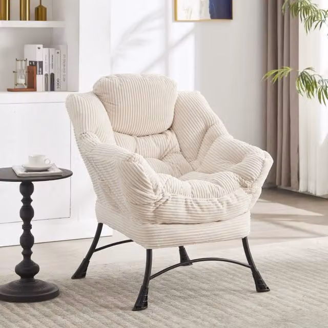 Poltrona Relax Minimal con Poggiapiedi e Braccioli in Tessuto Bianco