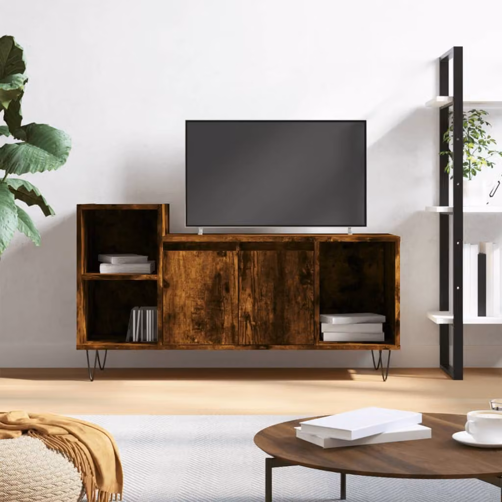 Mobile TV vidaXL in legno rovere fumo con ruote per soggiorno L: 100 cm, P: 35 cm, H: 55 cm