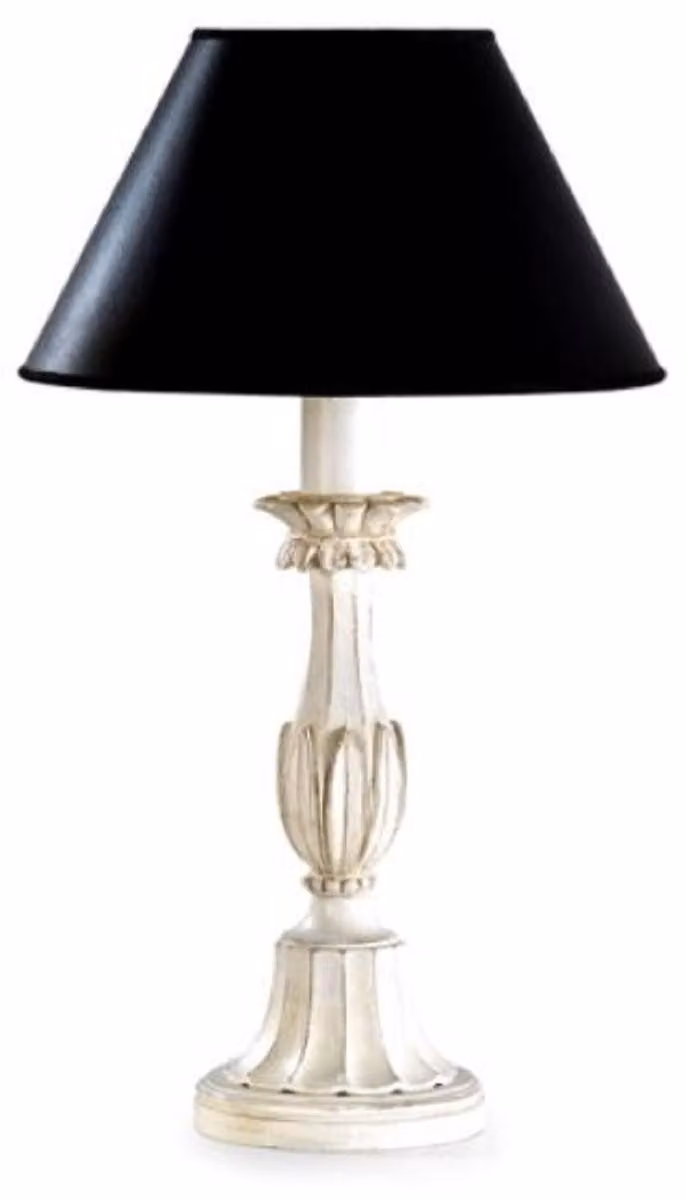 Casa Padrino lampada da tavolo barocca bianco panna antico / nero Ø 16 x H. 44,5 cm - Magnifica lampada da tavolo in stile barocco con paralume rotondo - Qualità lussuosa - Italy