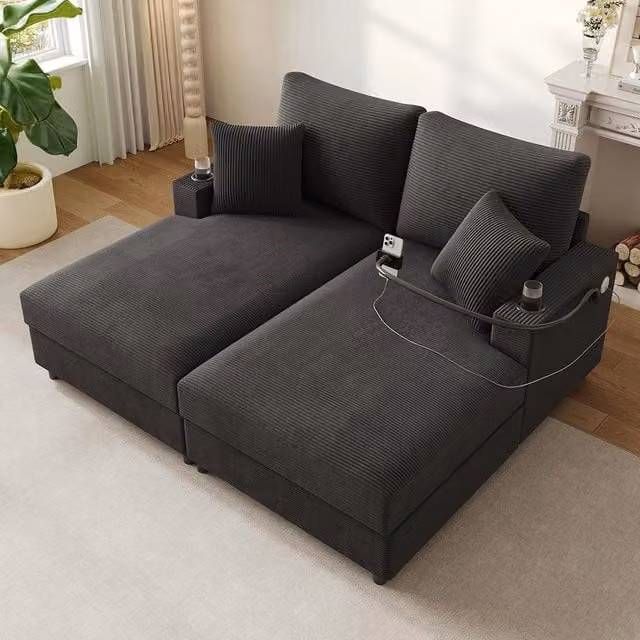 Divano letto XXL - Xylo - Doppio, USB, porta bicchieri, grigio, imbottito