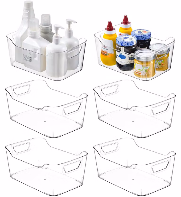 Set di 6 contenitori trasparenti con maniglie