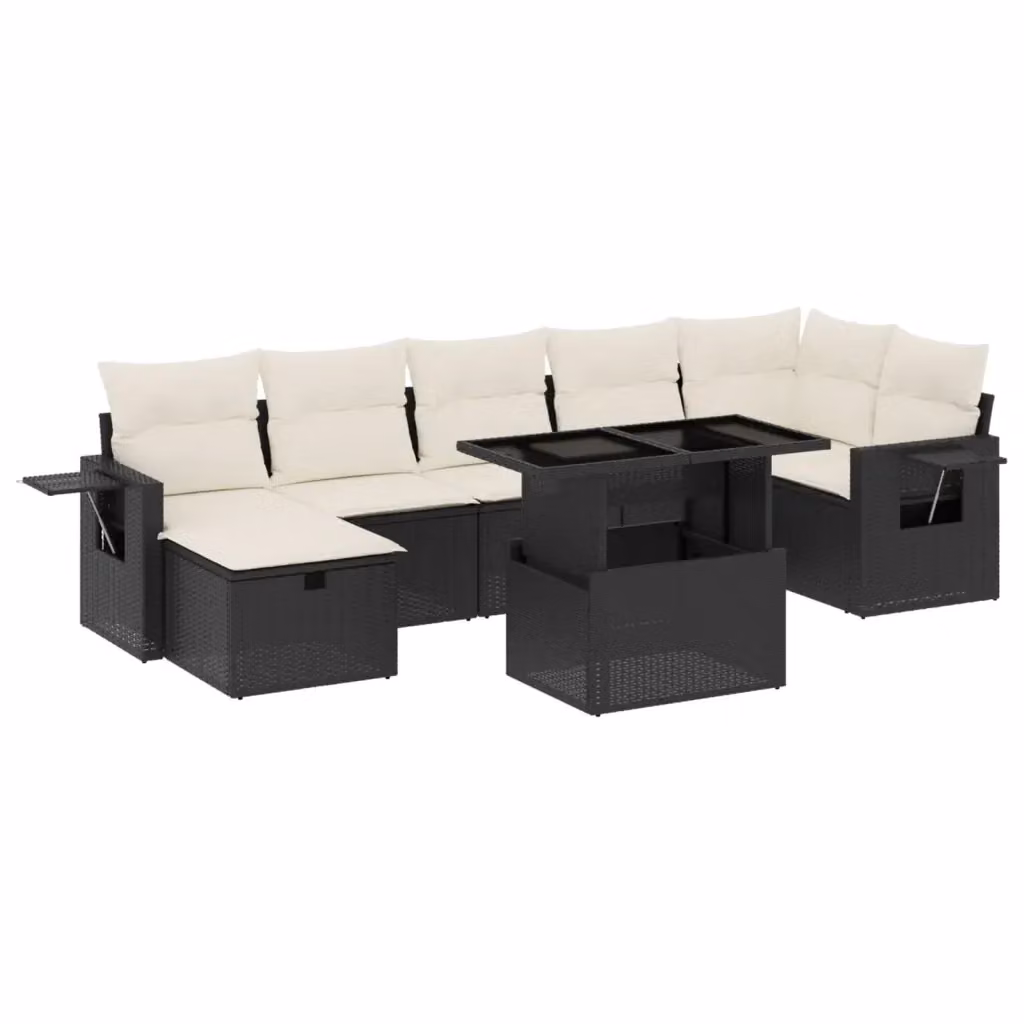 vidaXL Set Divani da Giardino a L con Cuscini 8 pz Nero in Polyrattan e Metallo – 2