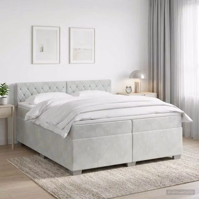 Letto box spring con materasso ibrido vidaXL Grigio Chiaro L/P/H: 200 x 200 x 46 cm – 1