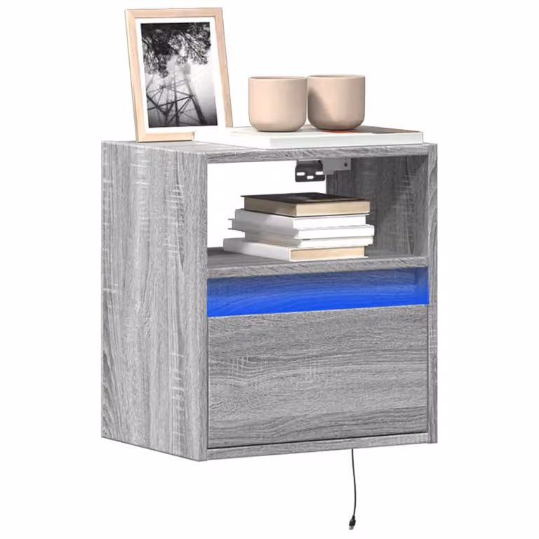 Set di 2 mobili TV da parete vidaXL con luci LED integrate, colore Grigio, L 41 cm x P 31 cm x H 45 cm